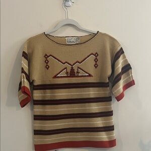 Vintage Hillbilly Aztec Inspired Southwestern Sweater Top 70s Western Boho Earth